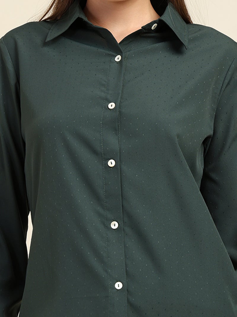 7OUNCE Dobby Solid Color Full Sleeve Shirt for Women - Image 2